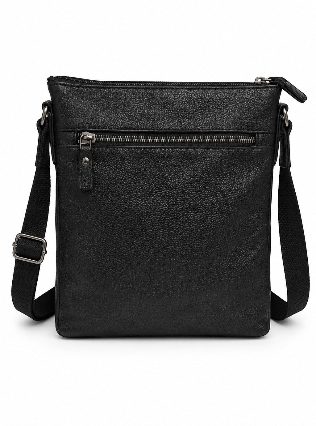 Barutti The Treviso black leather crossbody bag with adjustable strap and brass zippers.