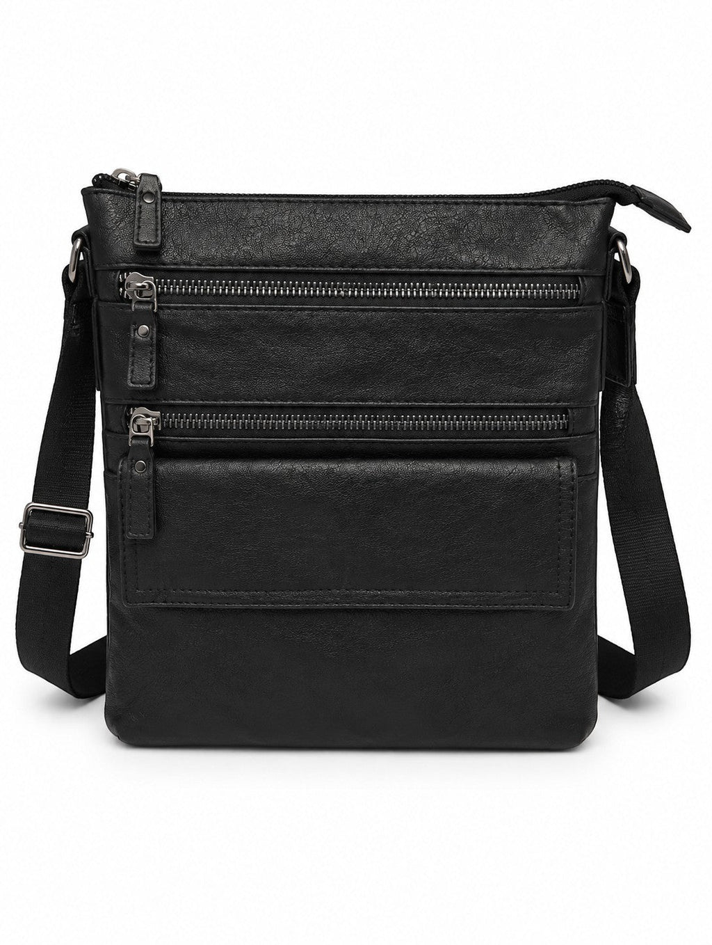 Barutti The Treviso black leather crossbody bag with brass zippers and adjustable strap