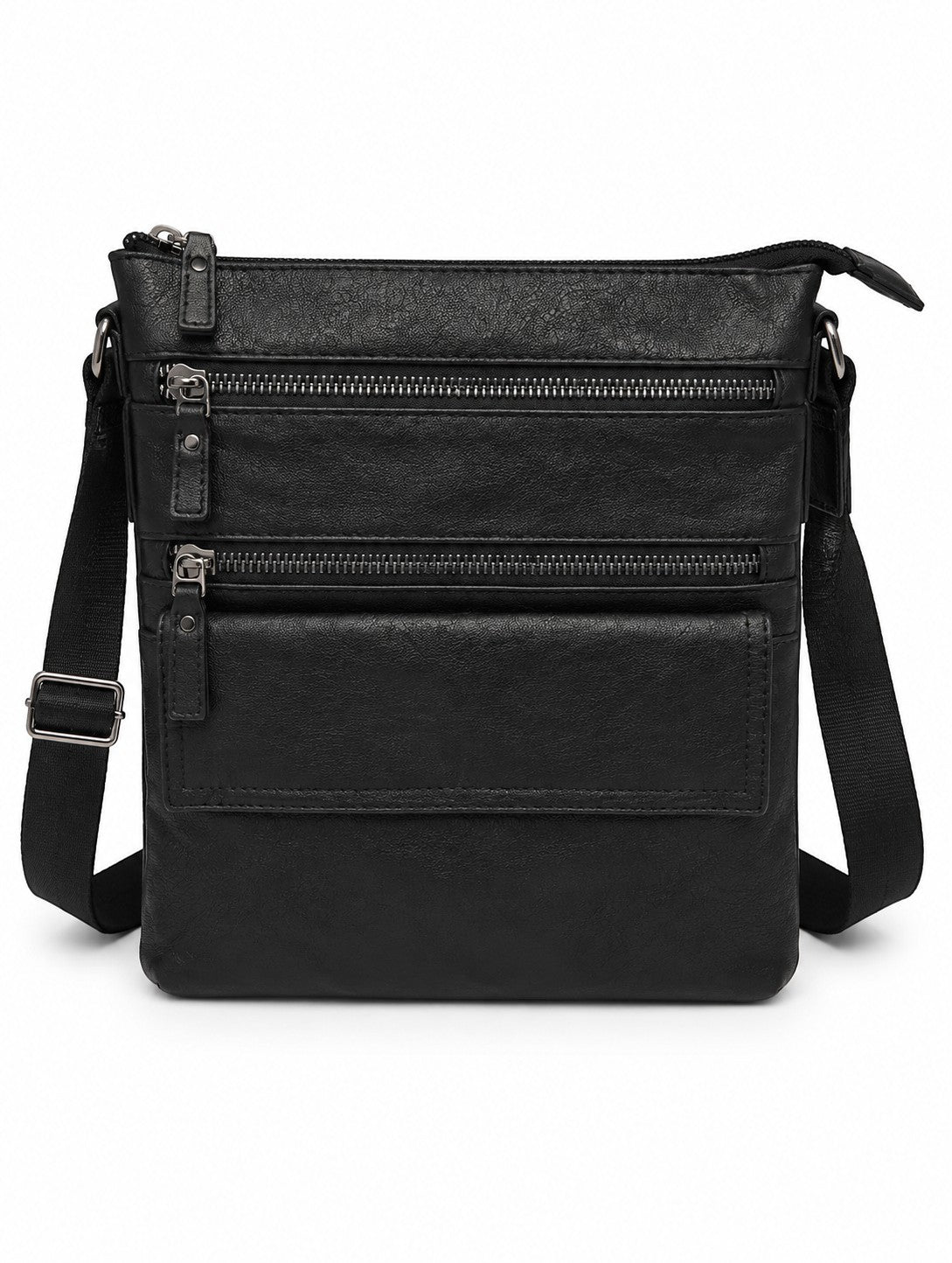 Barutti The Treviso black leather crossbody bag with brass zippers and adjustable strap
