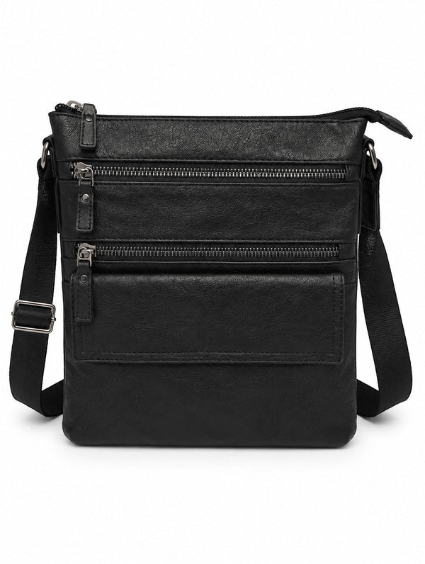 Barutti The Treviso black leather crossbody bag with brass zippers and adjustable strap