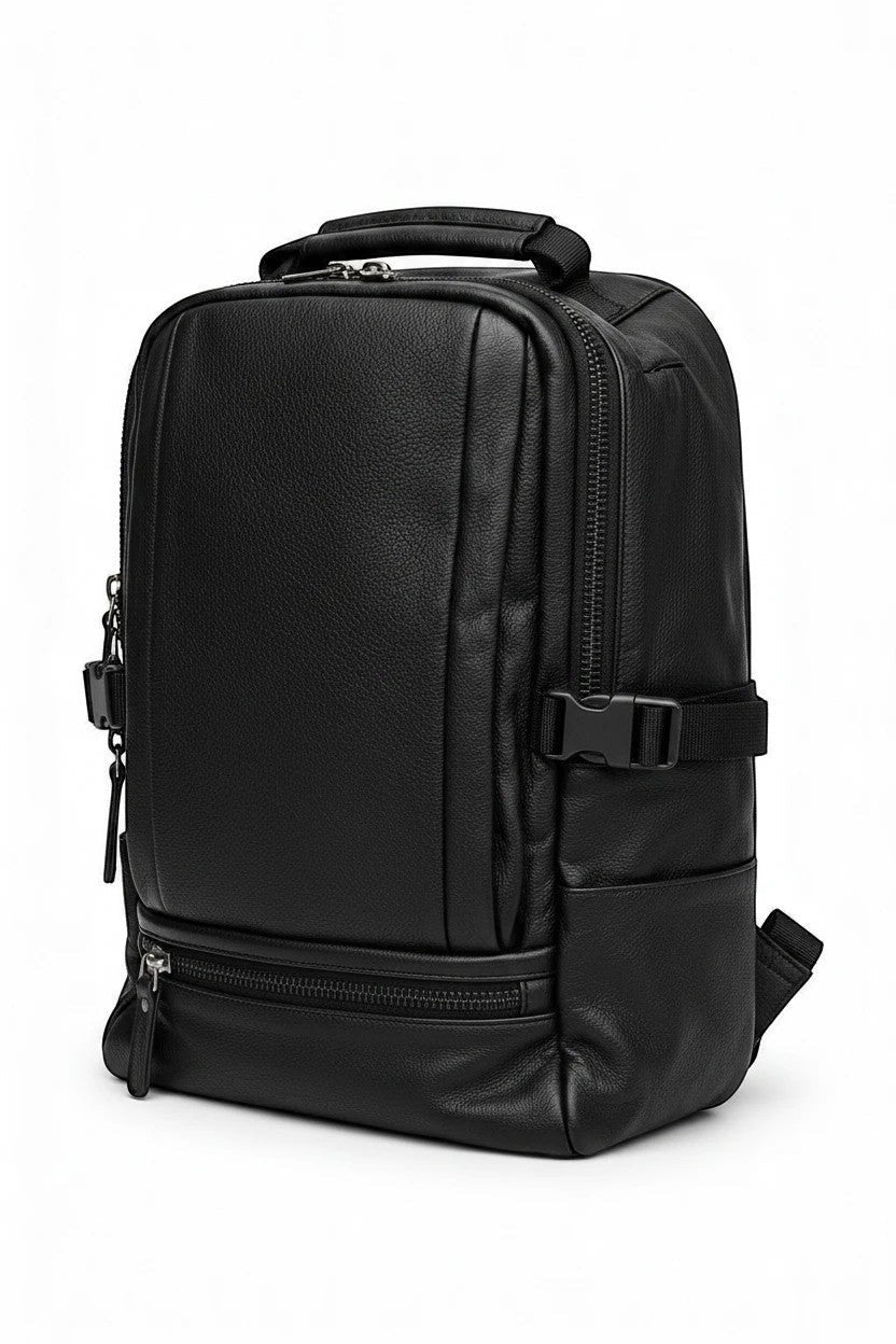 Barutti Vicenza black leather laptop backpack with structured office-ready design.