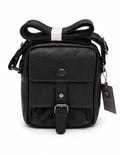 Barutti Siena black leather reporter bag with front flap pocket and shoulder strap