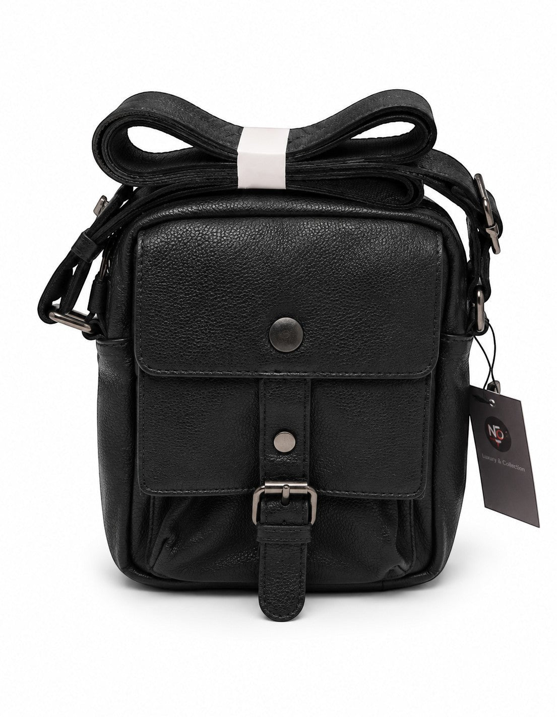Barutti Siena black leather reporter bag with front flap pocket and shoulder strap