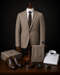 Man wearing Barutti beige mélange two-piece wool suit with notch lapels, Mario Barutti Dubai