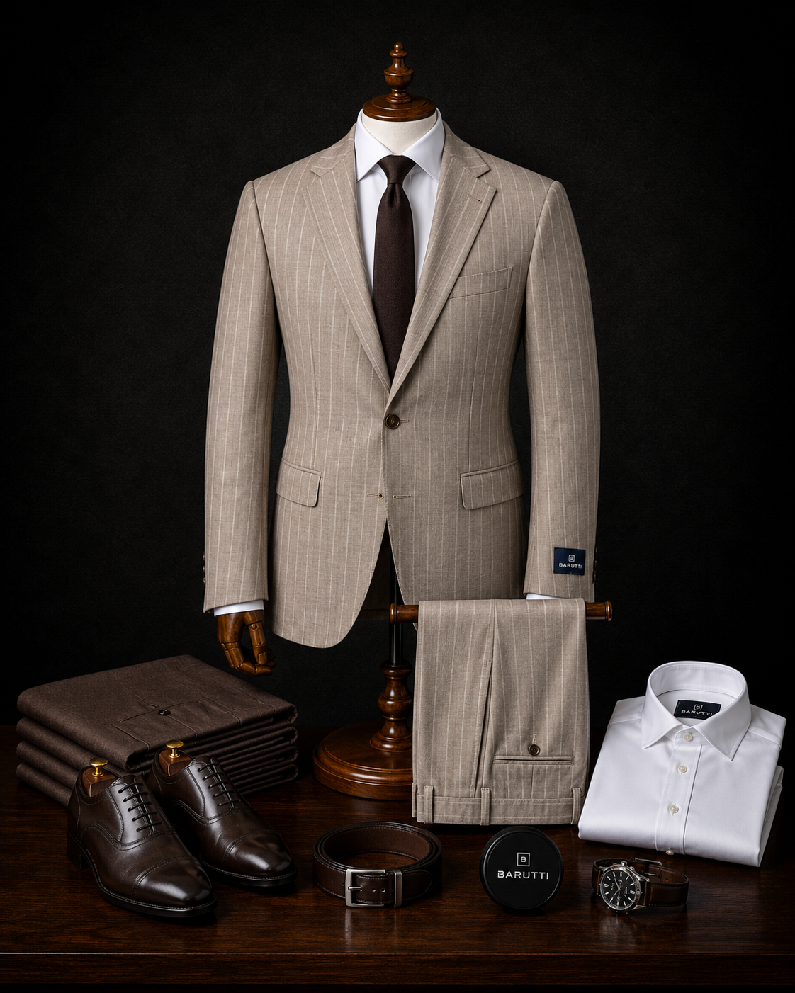 Barutti beige pinstripe two-piece wool suit, Mario Barutti Dubai
