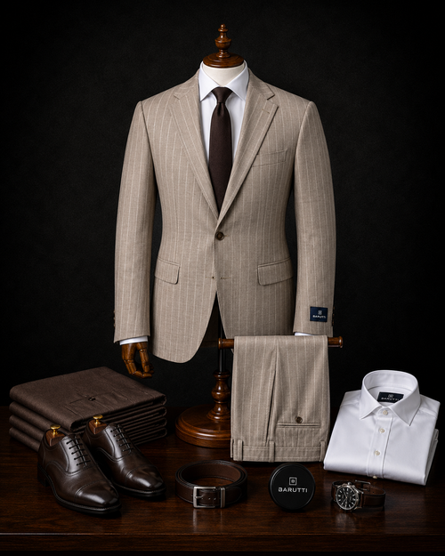 Barutti beige pinstripe two-piece wool suit, Mario Barutti Dubai