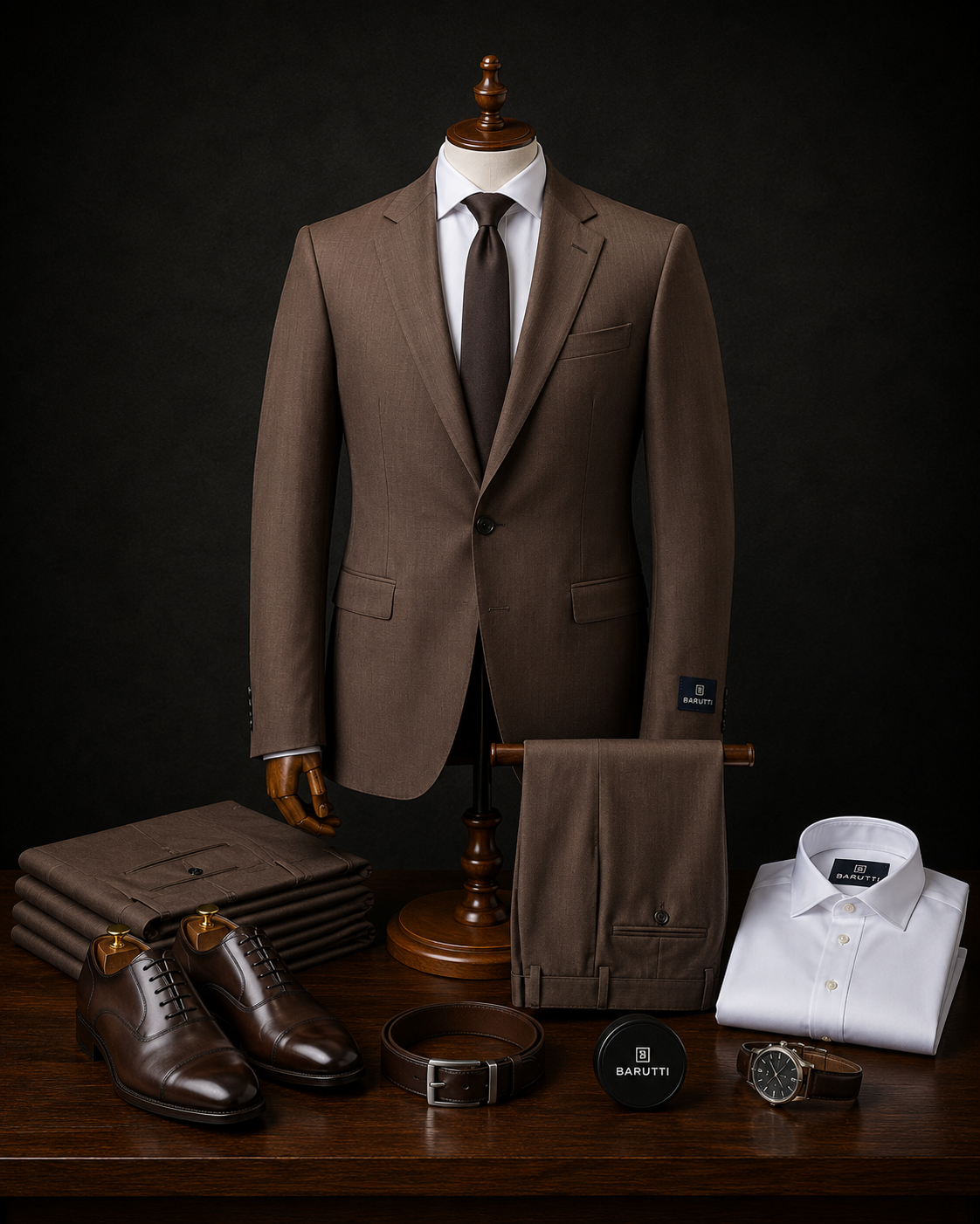 Barutti brown two-piece wool suit with notch lapels, Mario Barutti Dubai