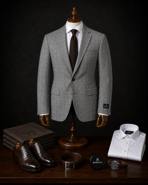 Barutti light grey mélange wool blazer with notch lapel, Mario Barutti Dubai