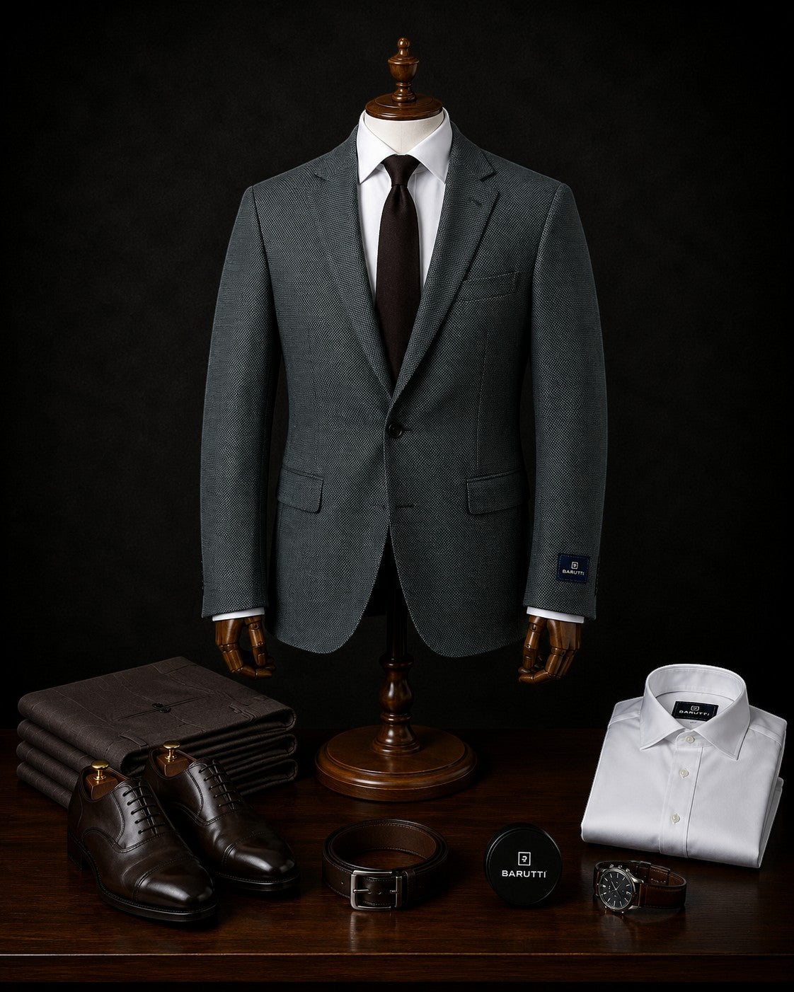 Barutti sage green textured wool blazer with notch lapel, Mario Barutti Dubai