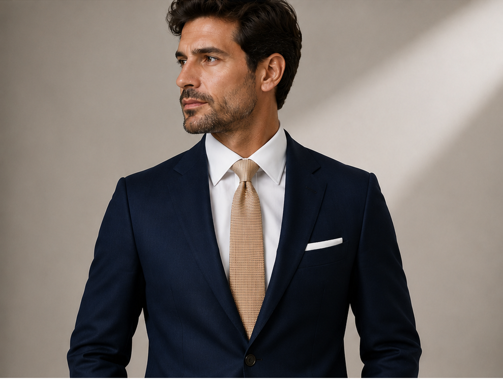 Beige men's tie with fine nailhead texture — Mario Barutti Dubai