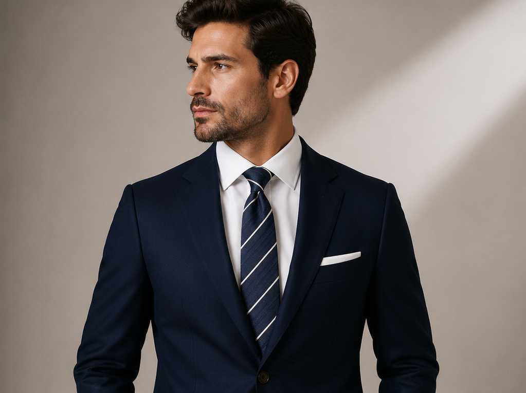 Blue men's tie with fine white pin-stripes — Mario Barutti Dubai