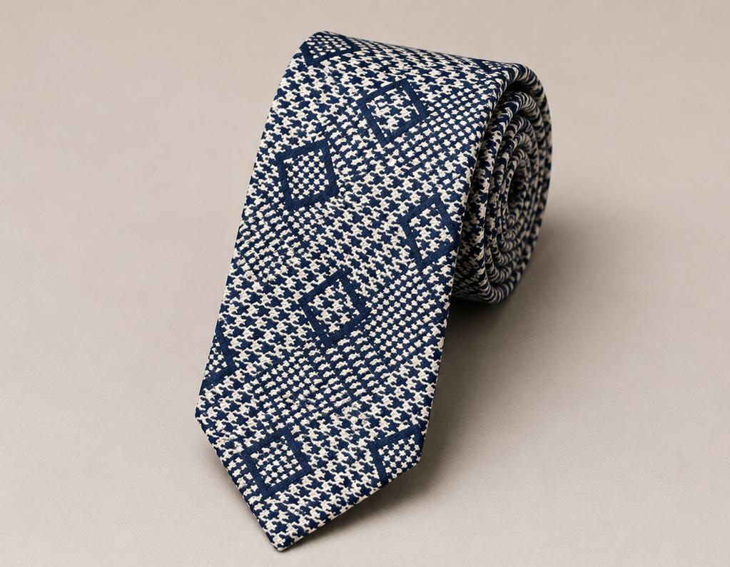 Blue and white diamond medallion men's tie — Mario Barutti Dubai