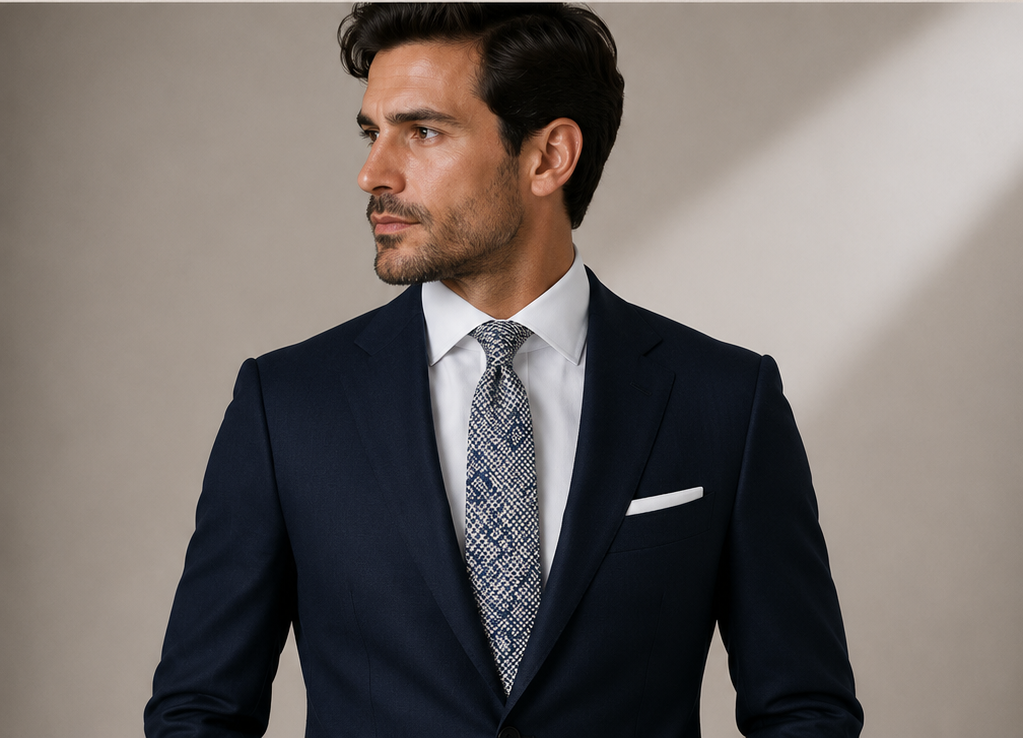 Blue and white diamond medallion men's tie — Mario Barutti Dubai