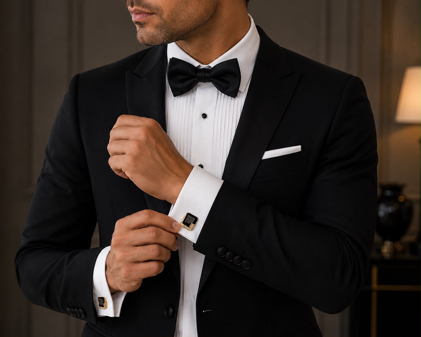 Gold and black crystal square cufflinks — Mario Barutti