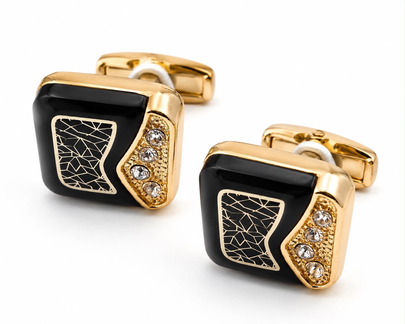 Gold and black crystal square cufflinks