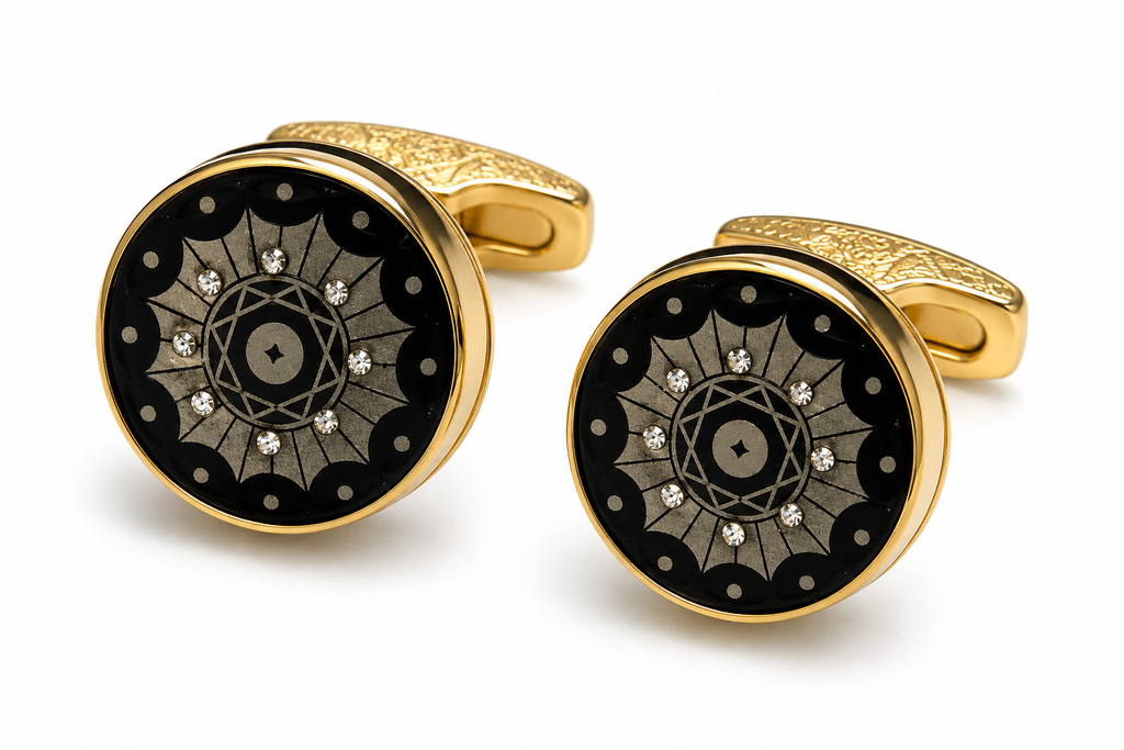 Gold and black crystal starburst cufflinks