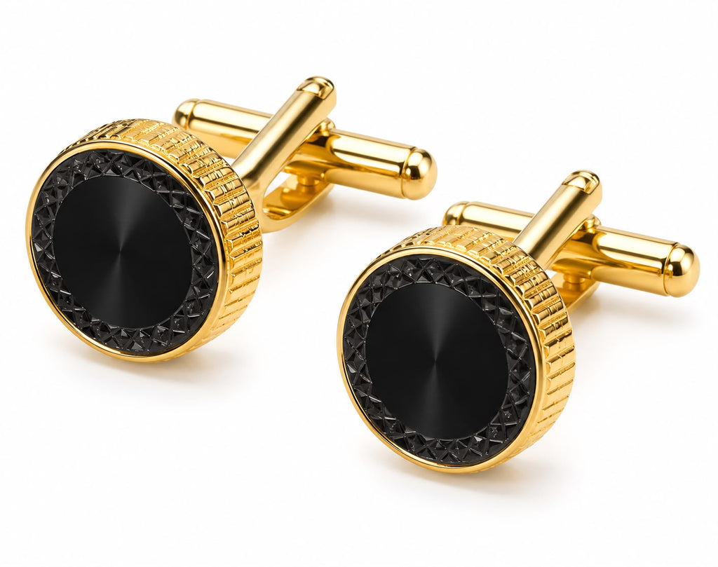 Gold and black round cufflinks — Mario Barutti