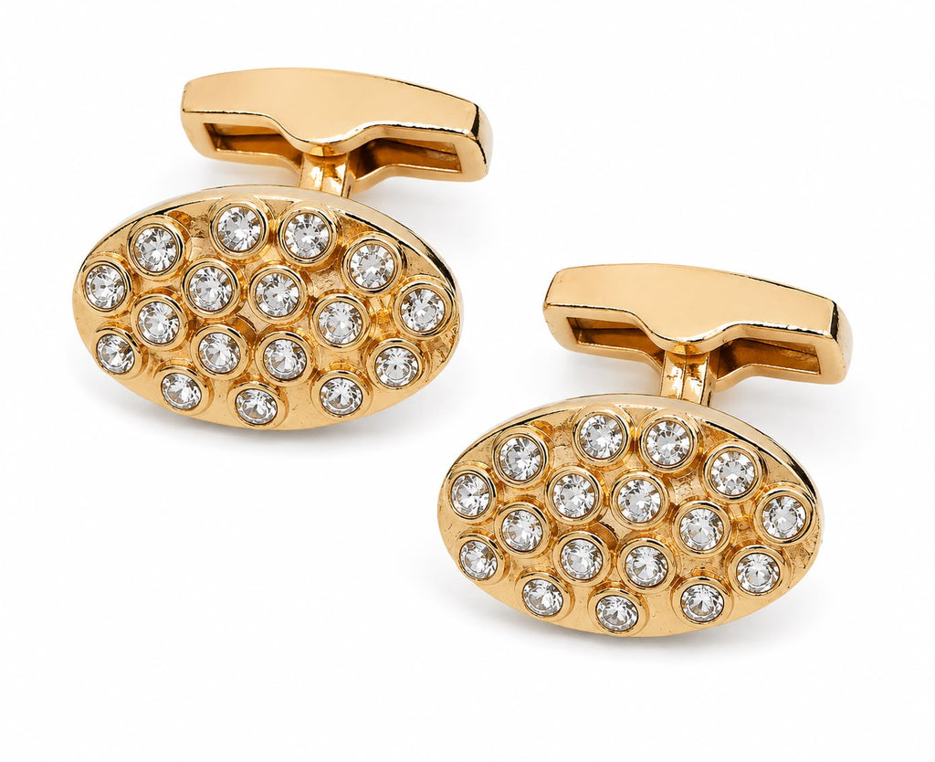 Gold crystal pavé oval cufflinks — Mario Barutti