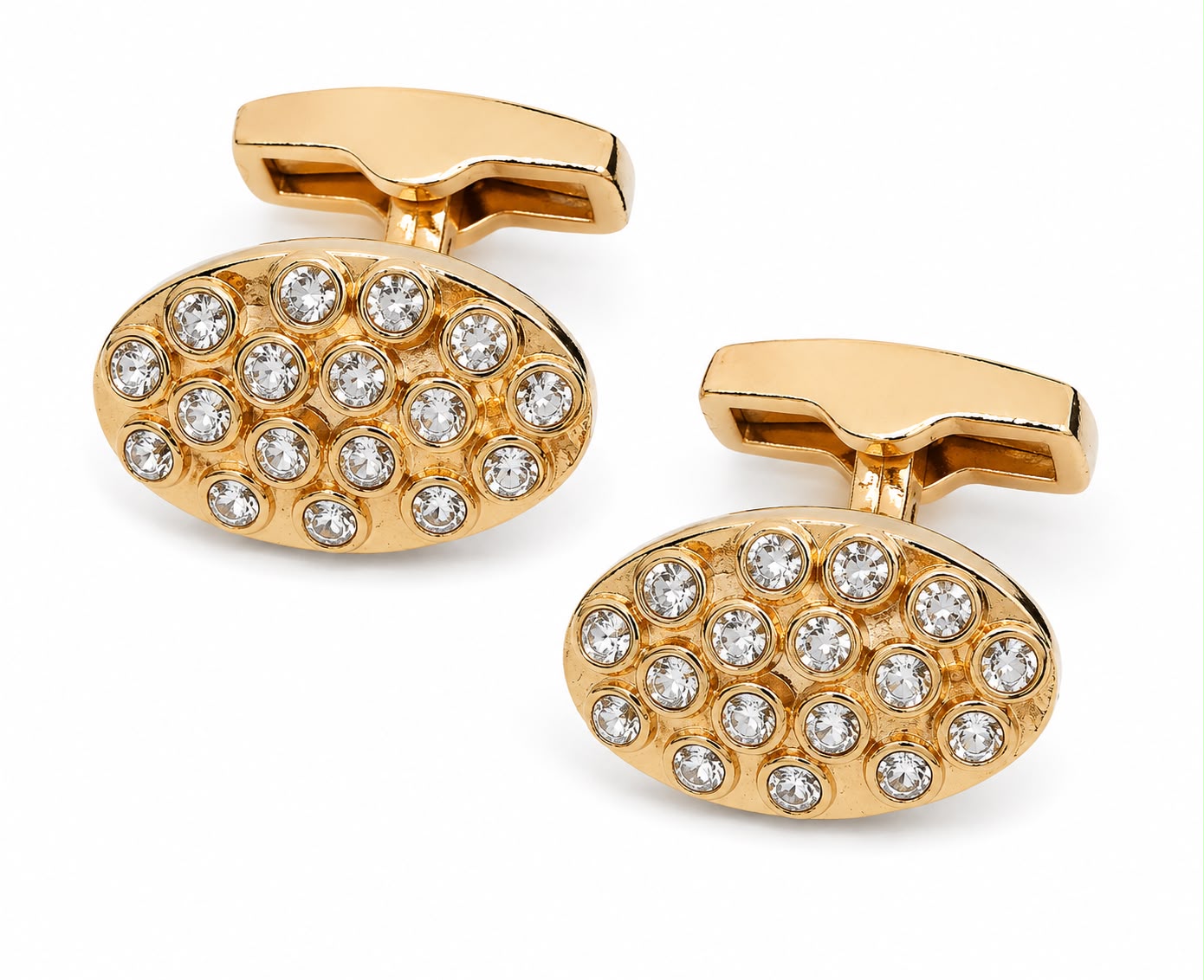Gold crystal pavé oval cufflinks — Mario Barutti