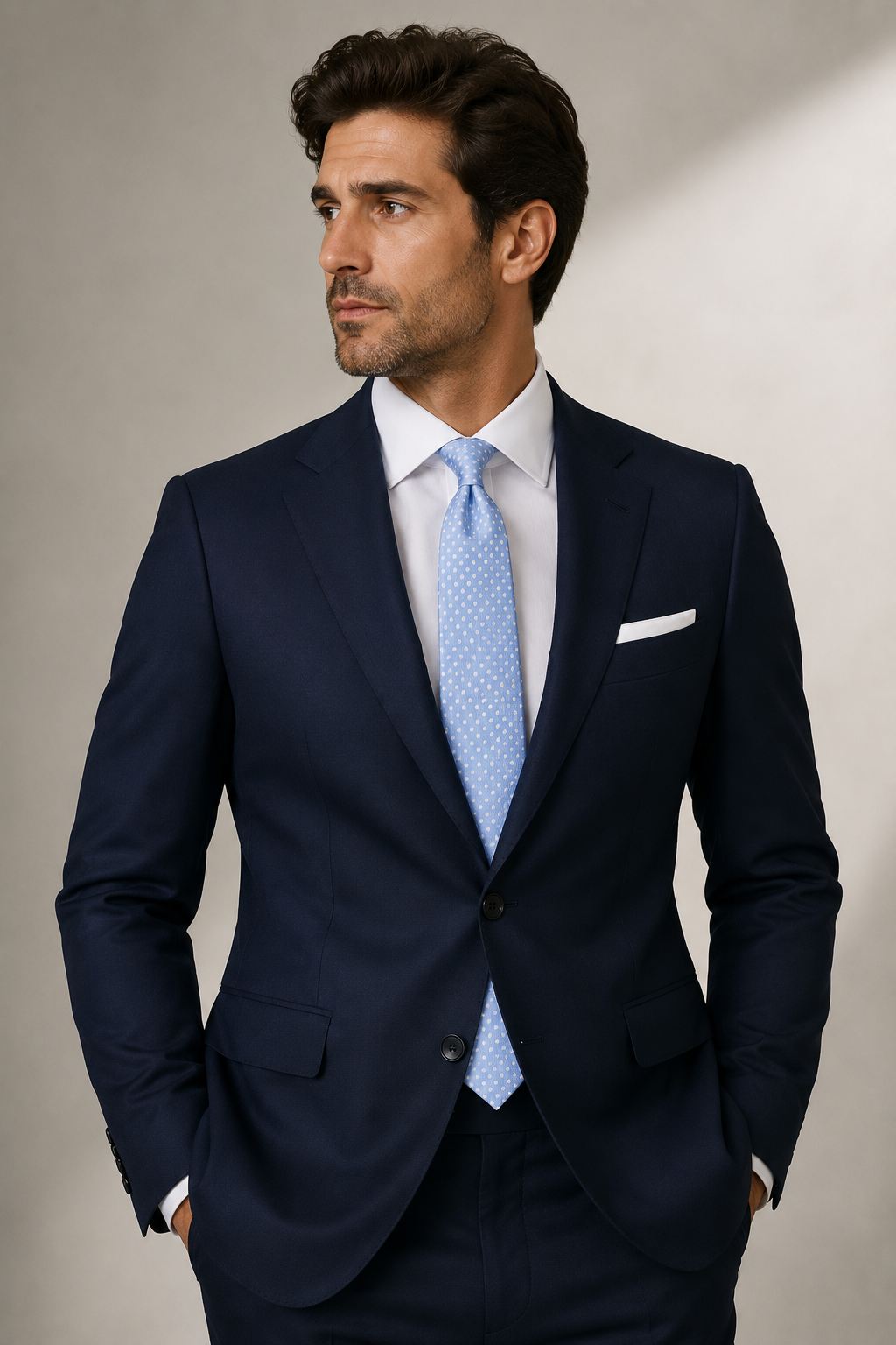 Light blue men's tie with white polka dots — Mario Barutti Dubai