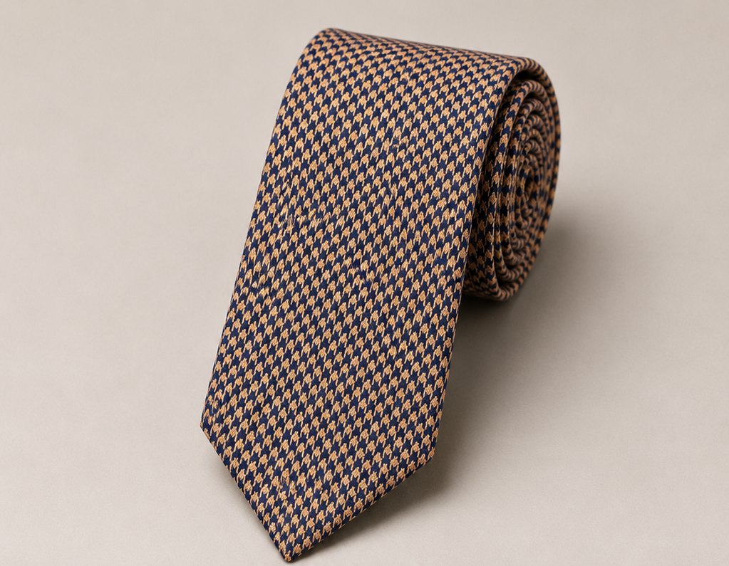 Navy and gold houndstooth men's tie — Mario Barutti Dubai