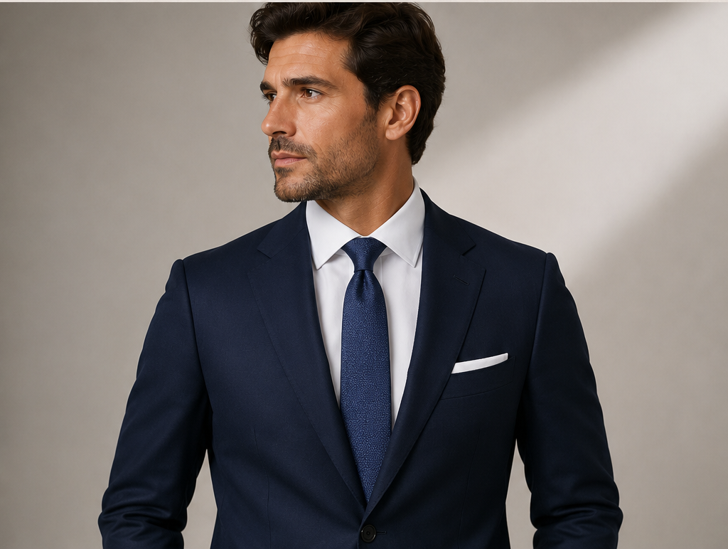 Solid navy men's tie with tonal texture — Mario Barutti Dubai