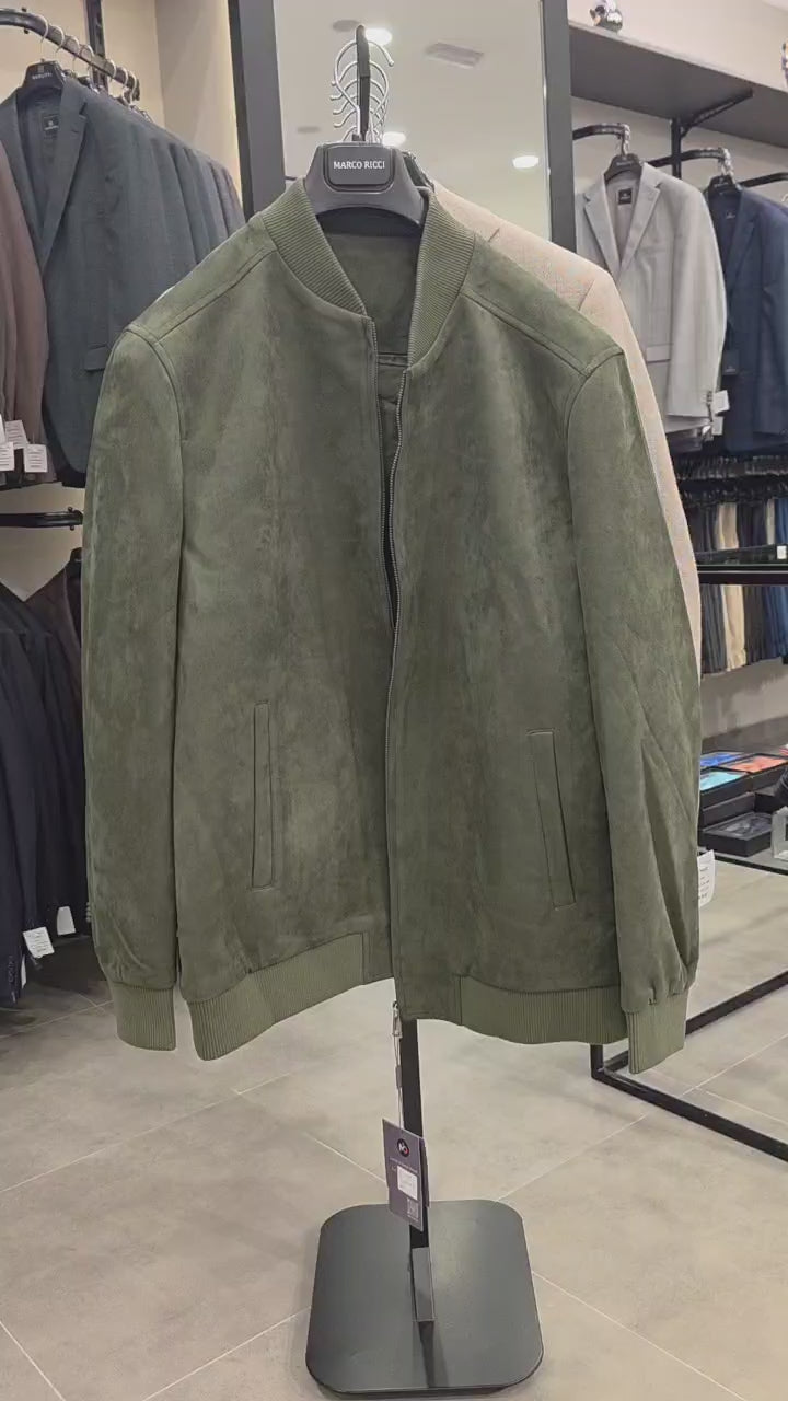 The Como Suede Bomber — Olive