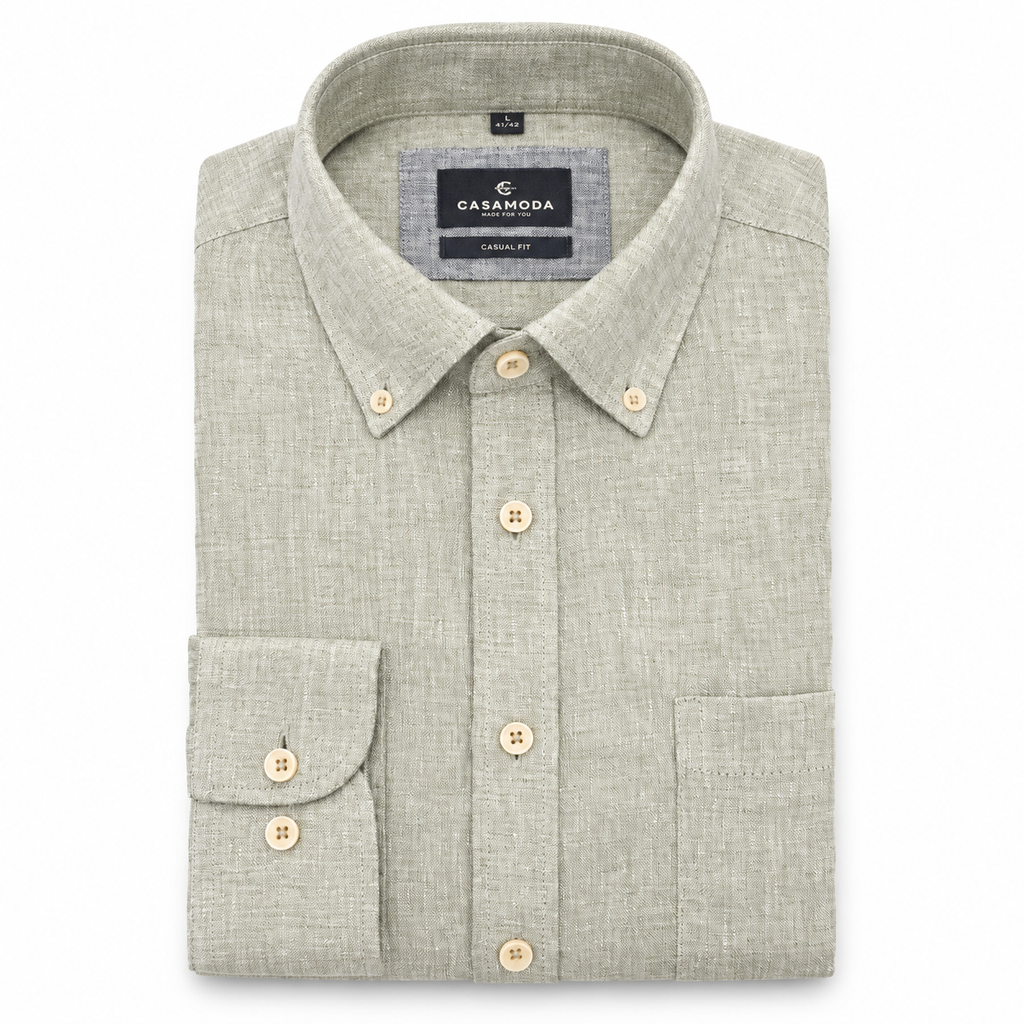 Casamoda Casual Fit Linen Shirt — Olive Green