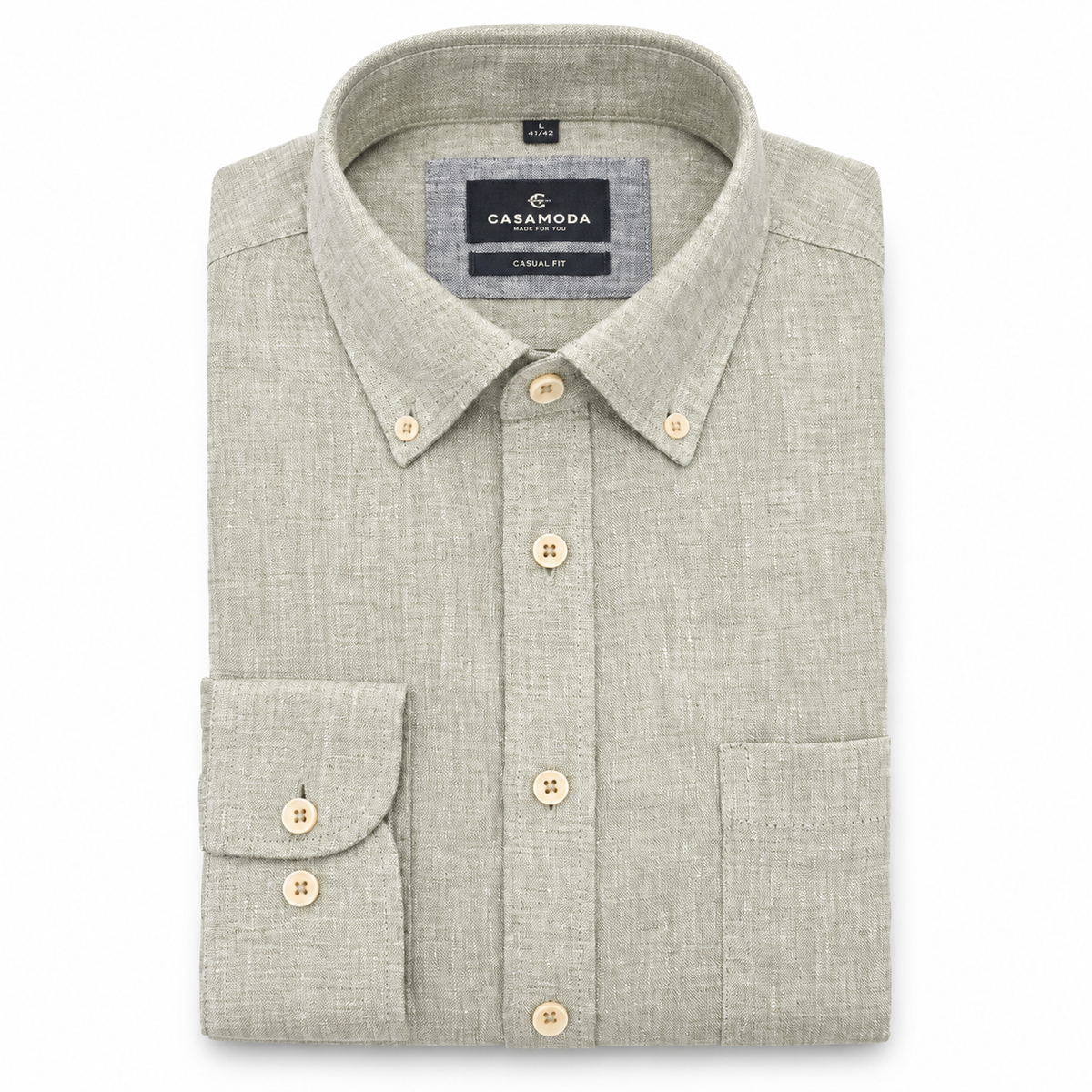 Casamoda Casual Fit Linen Shirt — Olive Green