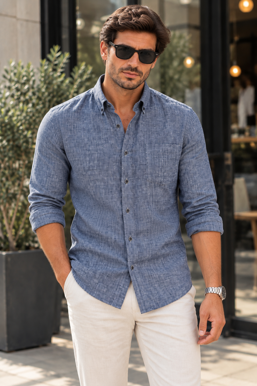 Casamoda Linen Edition Shirt — Denim Blue