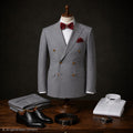 Marco Ricci grey double-breasted suit with peak lapels, tailored fit.