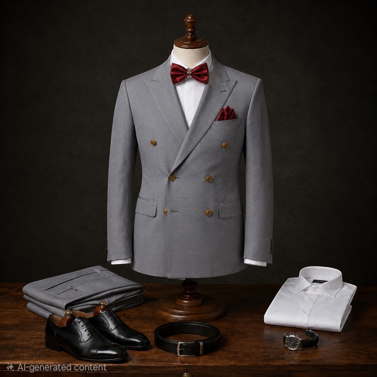 Marco Ricci grey double-breasted suit with peak lapels, tailored fit.