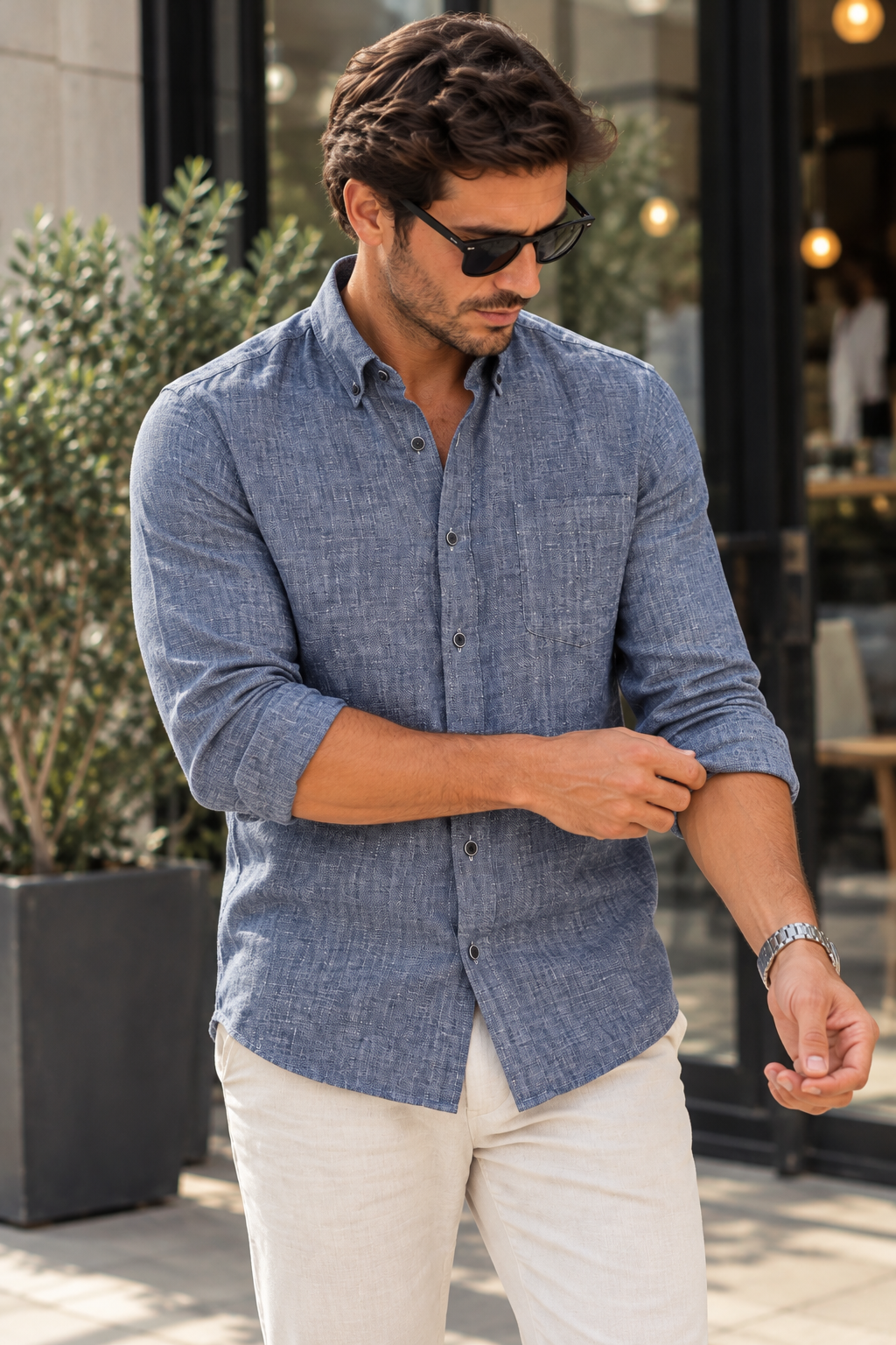 Casamoda Linen Edition Shirt — Denim Blue