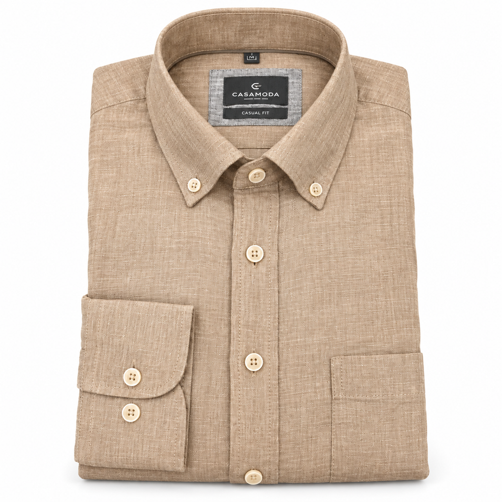 Casamoda Casual Fit Linen Shirt — Sand