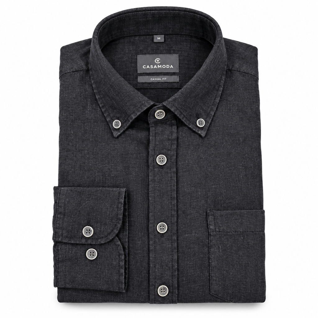 Casamoda Casual Fit Linen Shirt — Charcoal Black