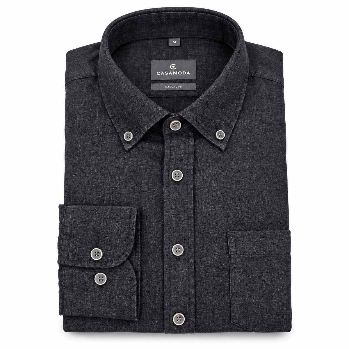 Casamoda Casual Fit Linen Shirt — Charcoal Black