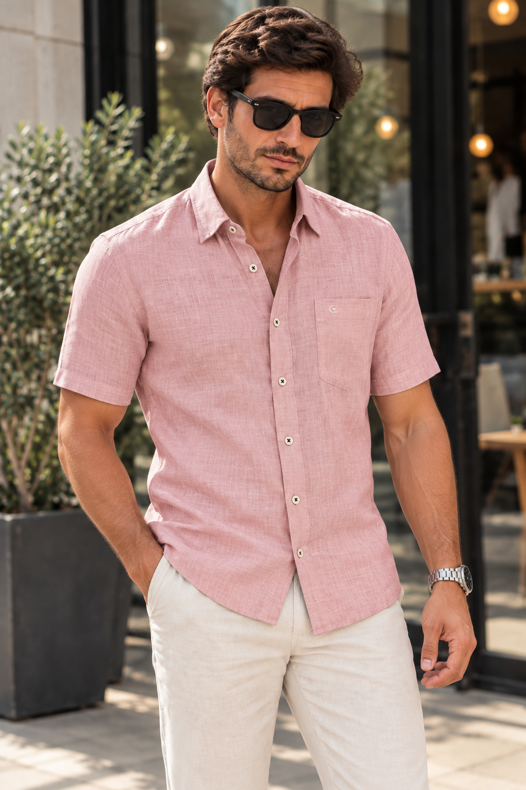 CASAMODA Short Sleeve Casual Fit Button Down Shirt