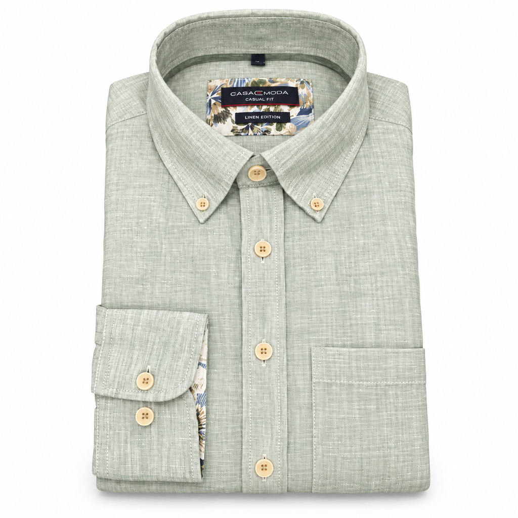 Casamoda Casual Fit Linen Shirt — Light Green
