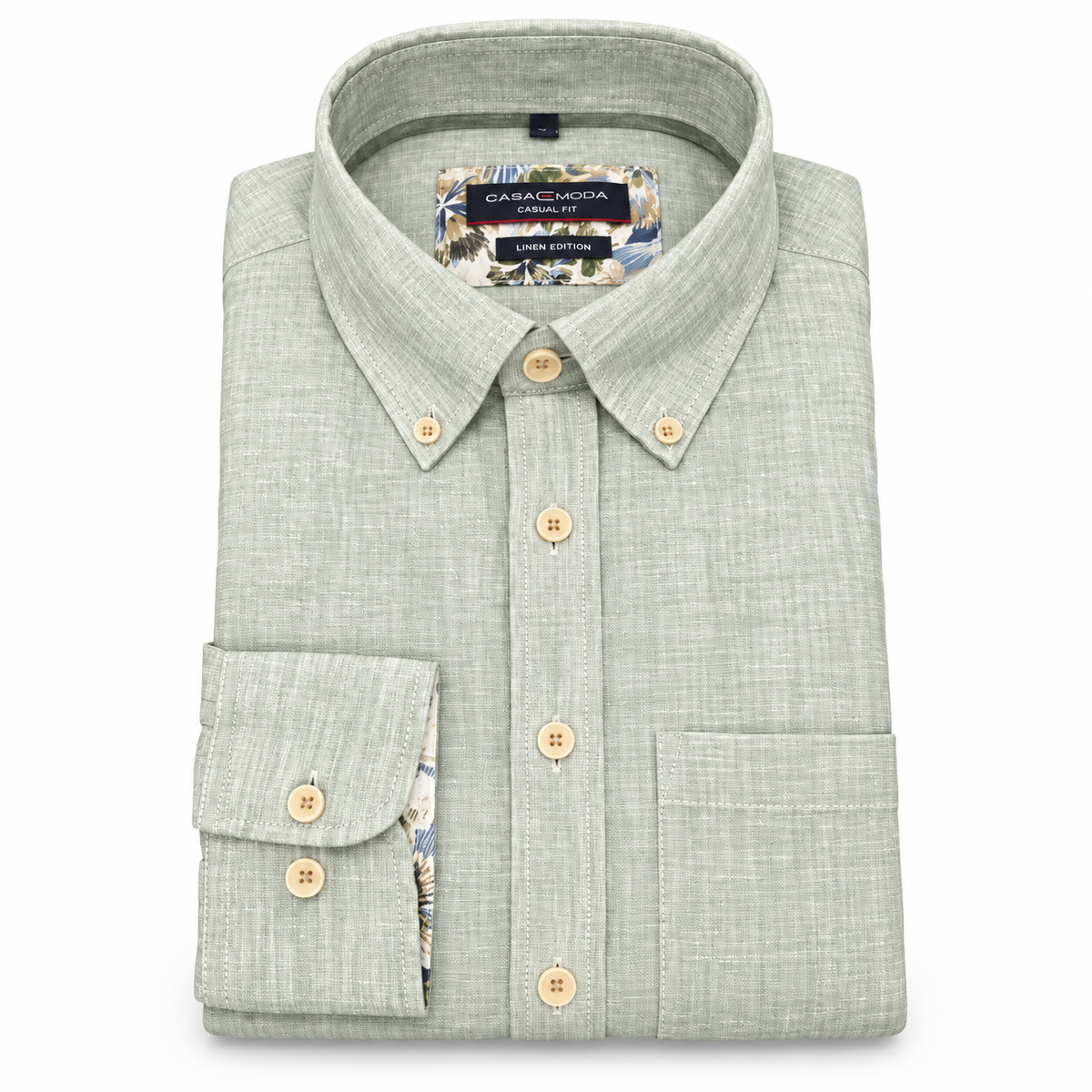 Casamoda Casual Fit Linen Shirt — Light Green