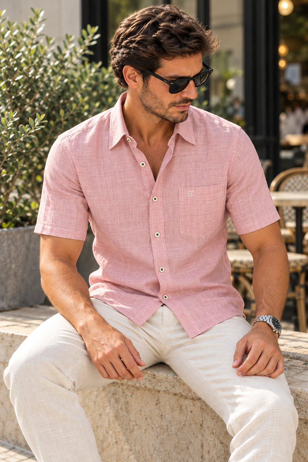 CASAMODA Short Sleeve Casual Fit Button Down Shirt