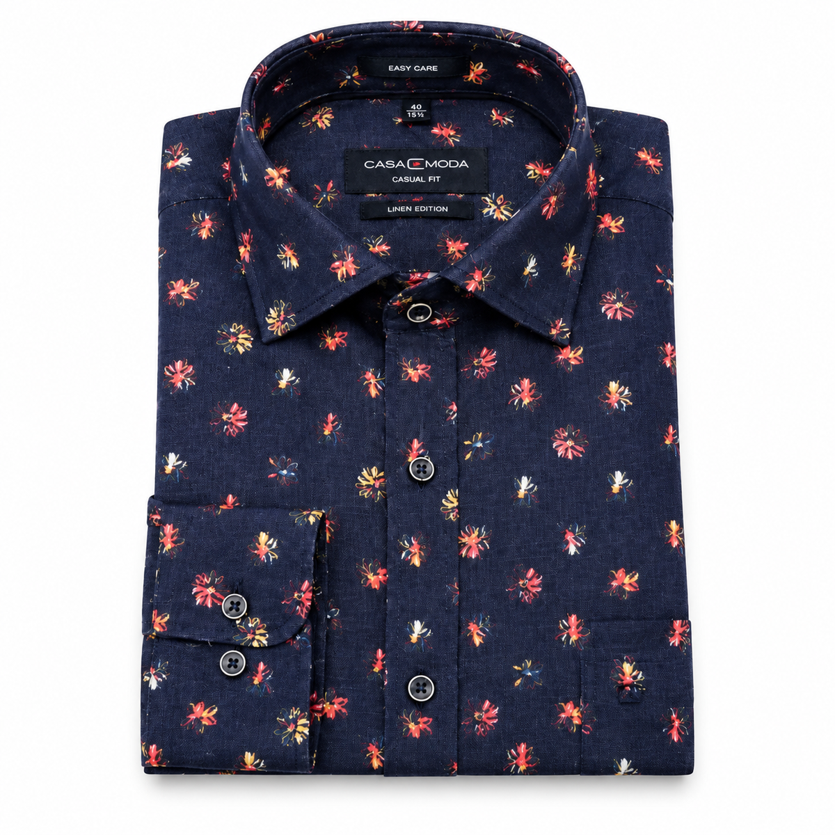 CASAMODA Floral Print Linen Casual Fit Shirt
