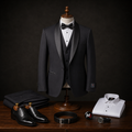 Mario Barutti black shawl-lapel tuxedo, modern fit.