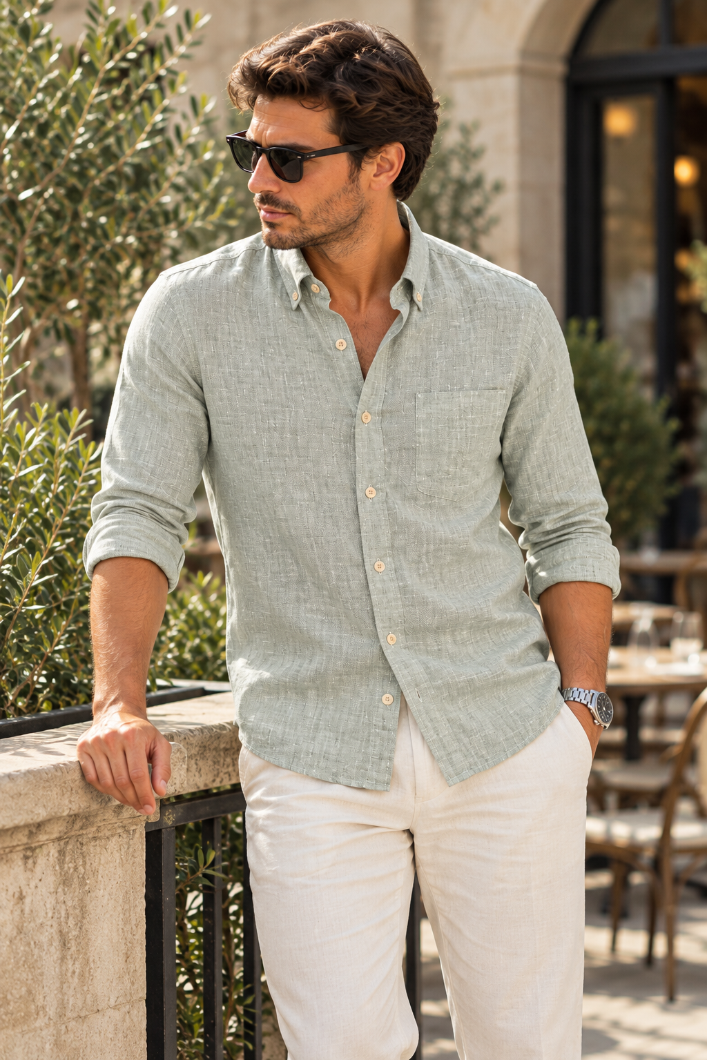 Casamoda Casual Fit Linen Shirt — Light Green
