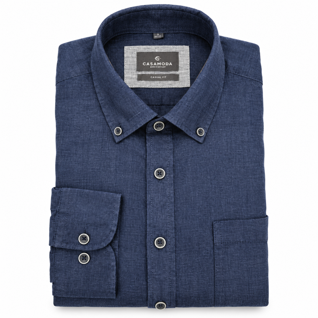 Casamoda Casual Fit Linen Shirt — Navy Blue