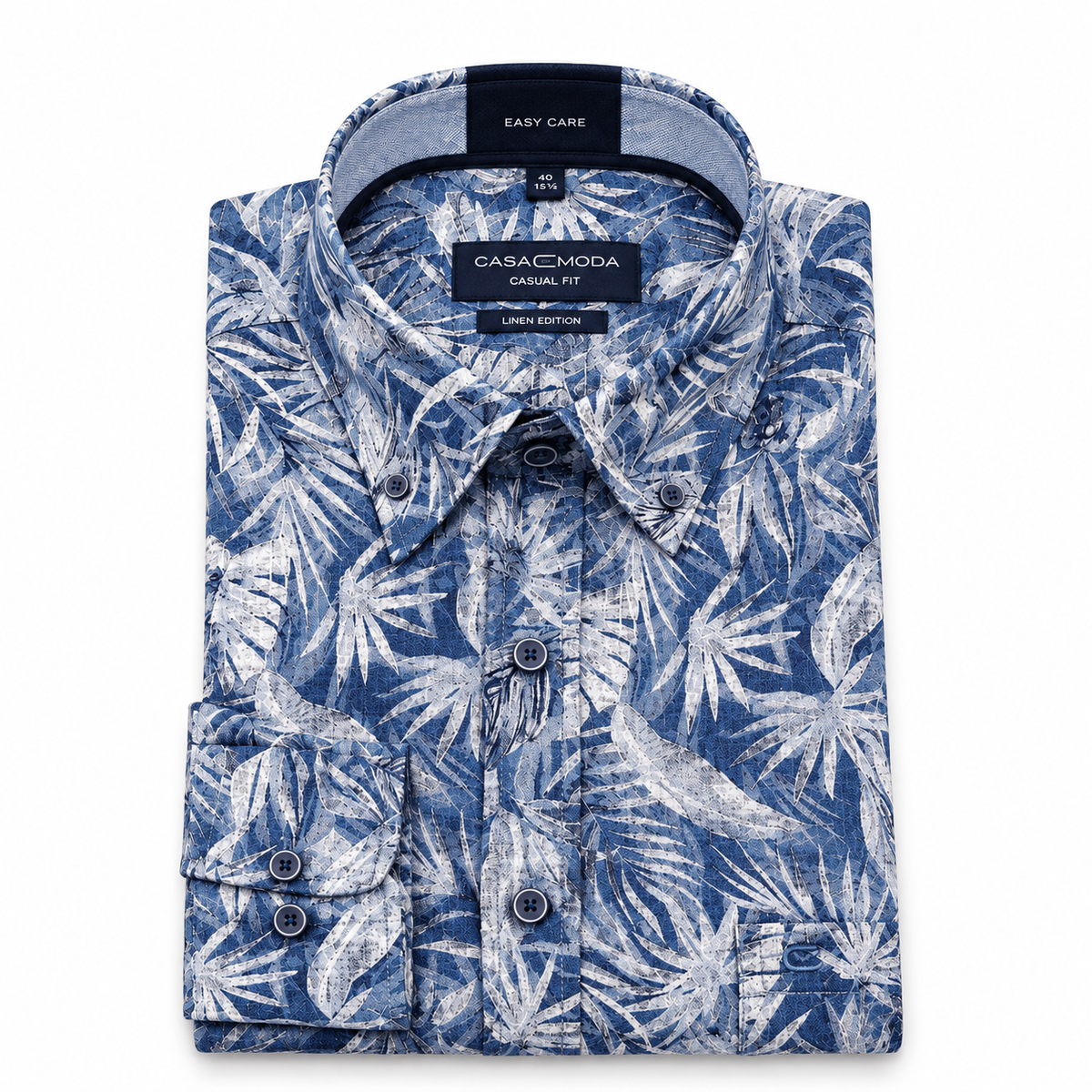 CASAMODA Tropical Print Linen Blend Long Sleeve Shirt