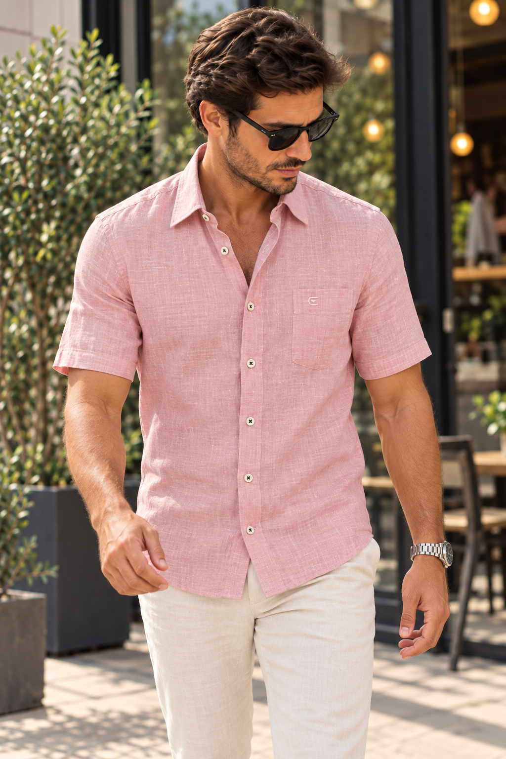 CASAMODA Short Sleeve Casual Fit Button Down Shirt