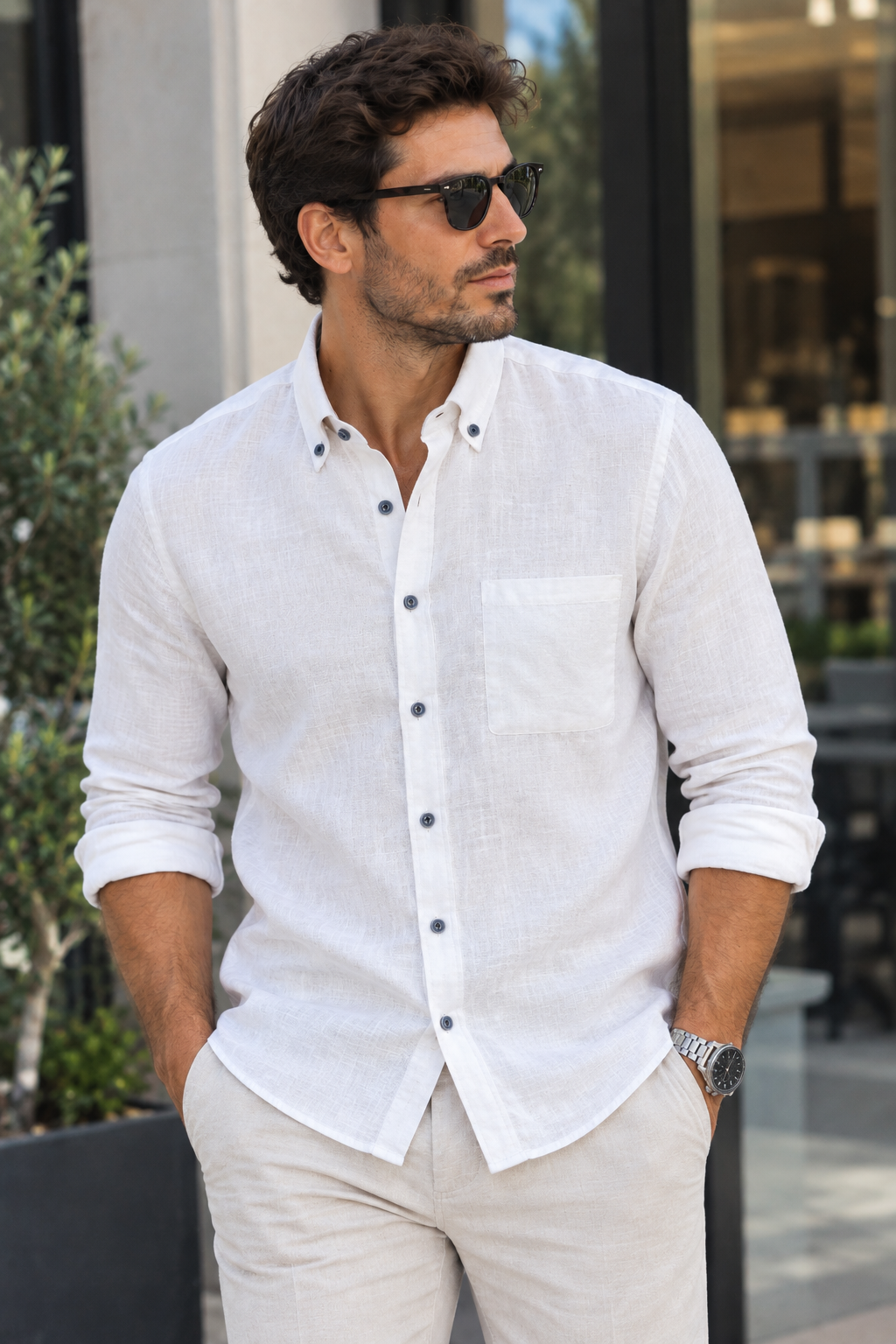 Casamoda Casual Fit Linen Shirt — White