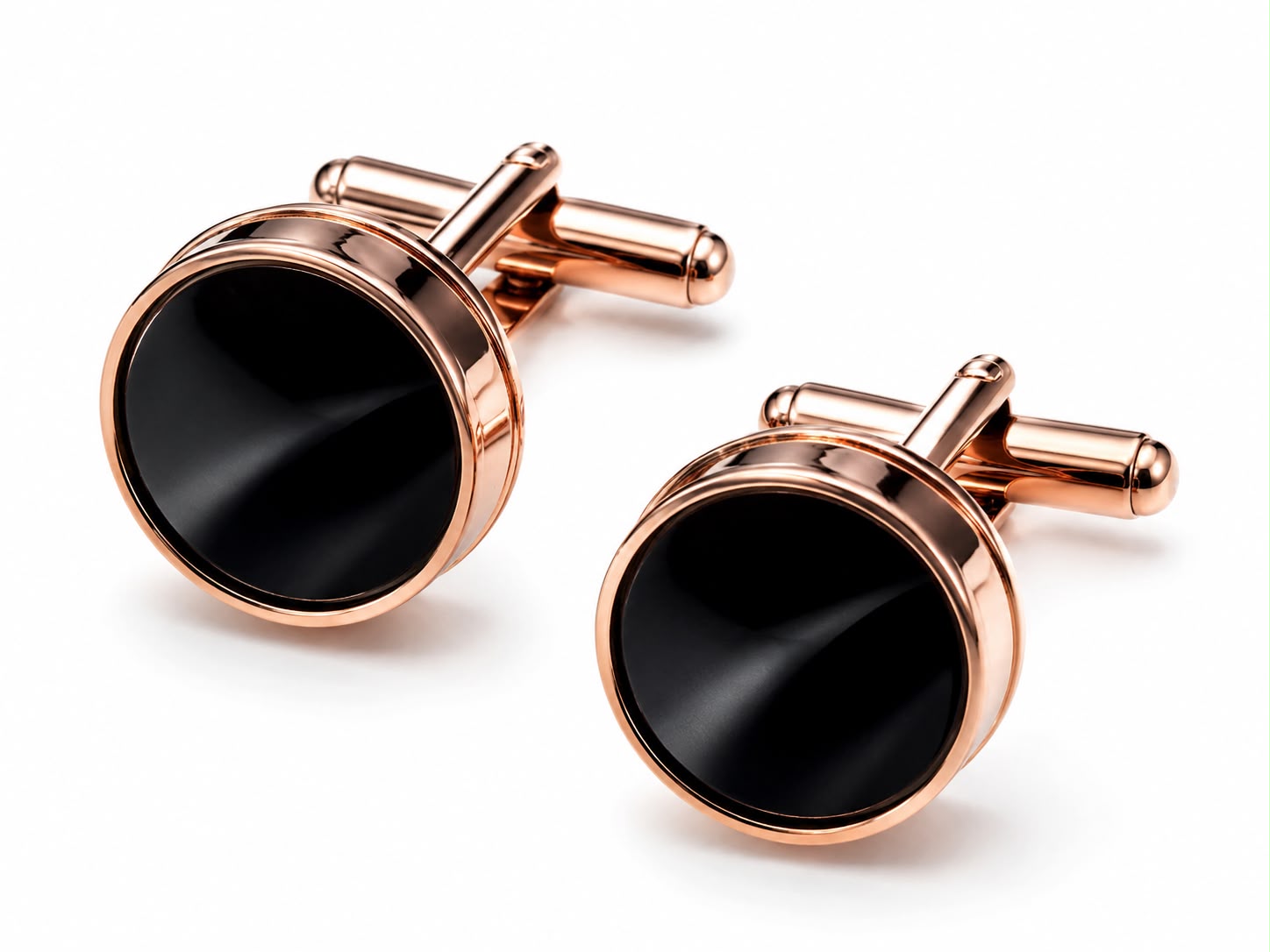 Rose gold and black round cufflinks — Mario Barutti