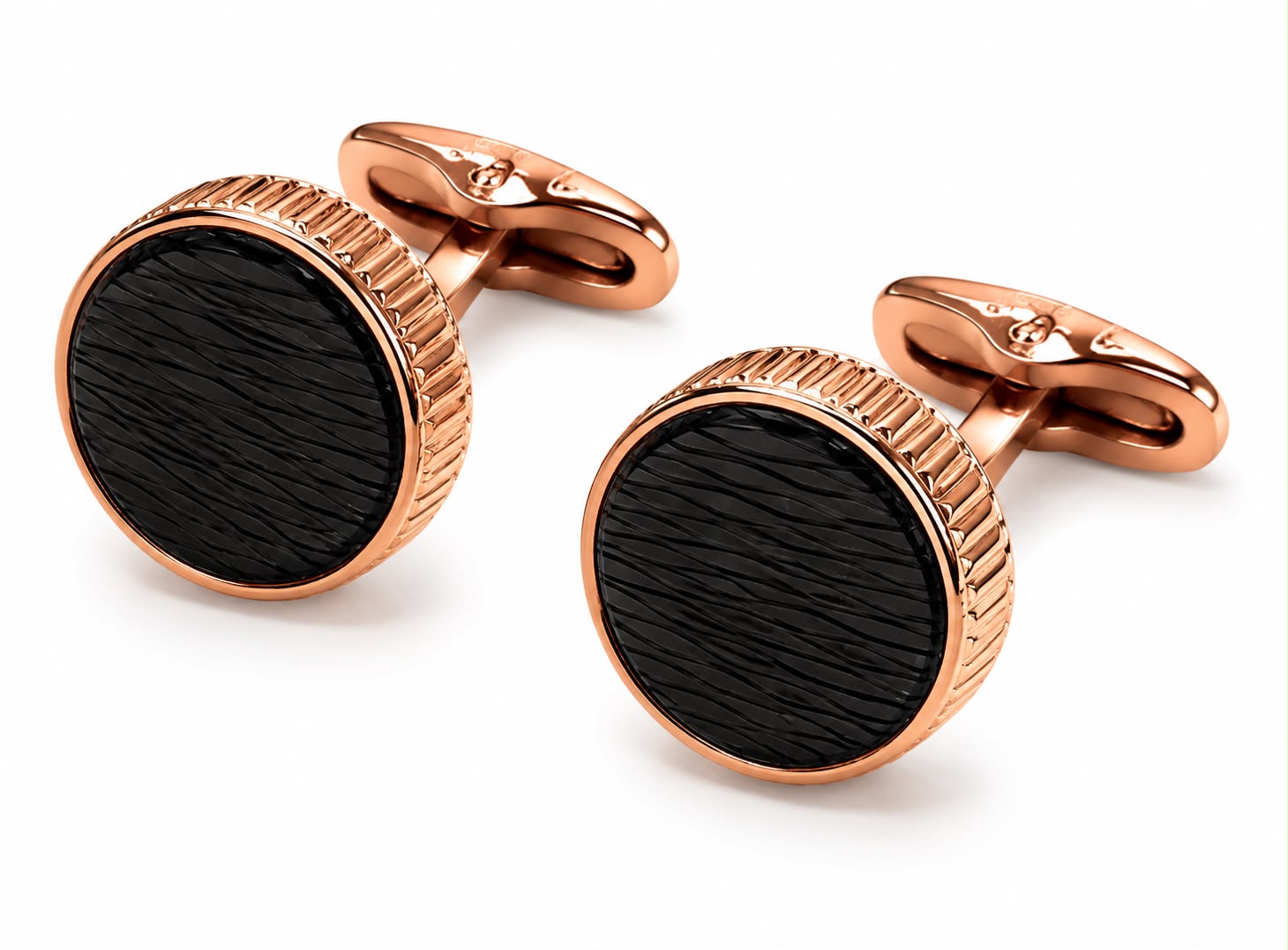 Rose gold striped round cufflinks — Mario Barutti
