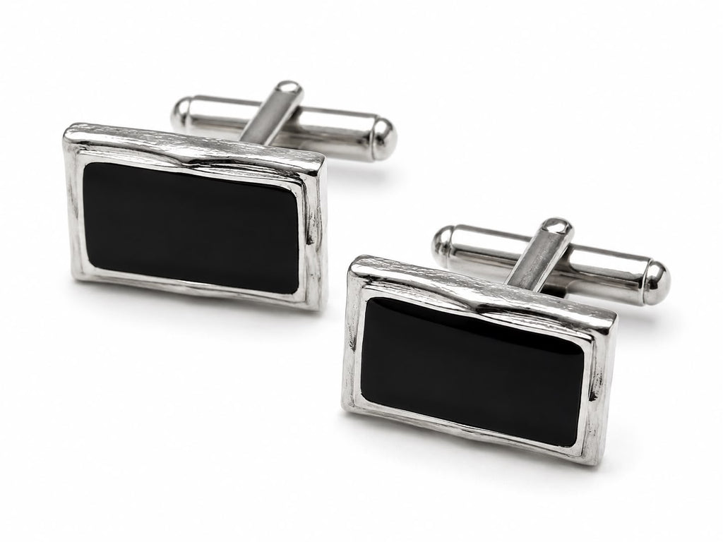 Silver and black rectangular cufflinks — Mario Barutti